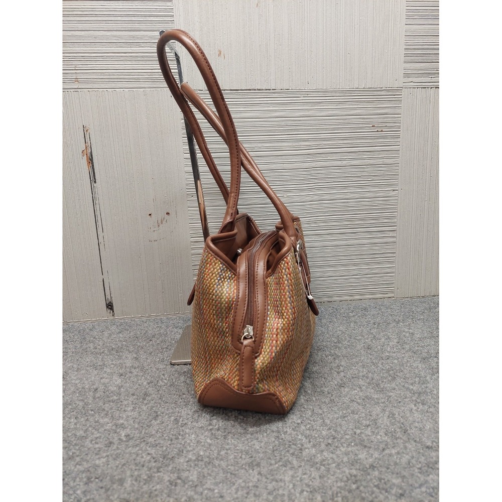 Croft & Barrow Women Shoulder Bag Small Brown Stripe Braided Leather Trim Casual - Picture 2 of 16